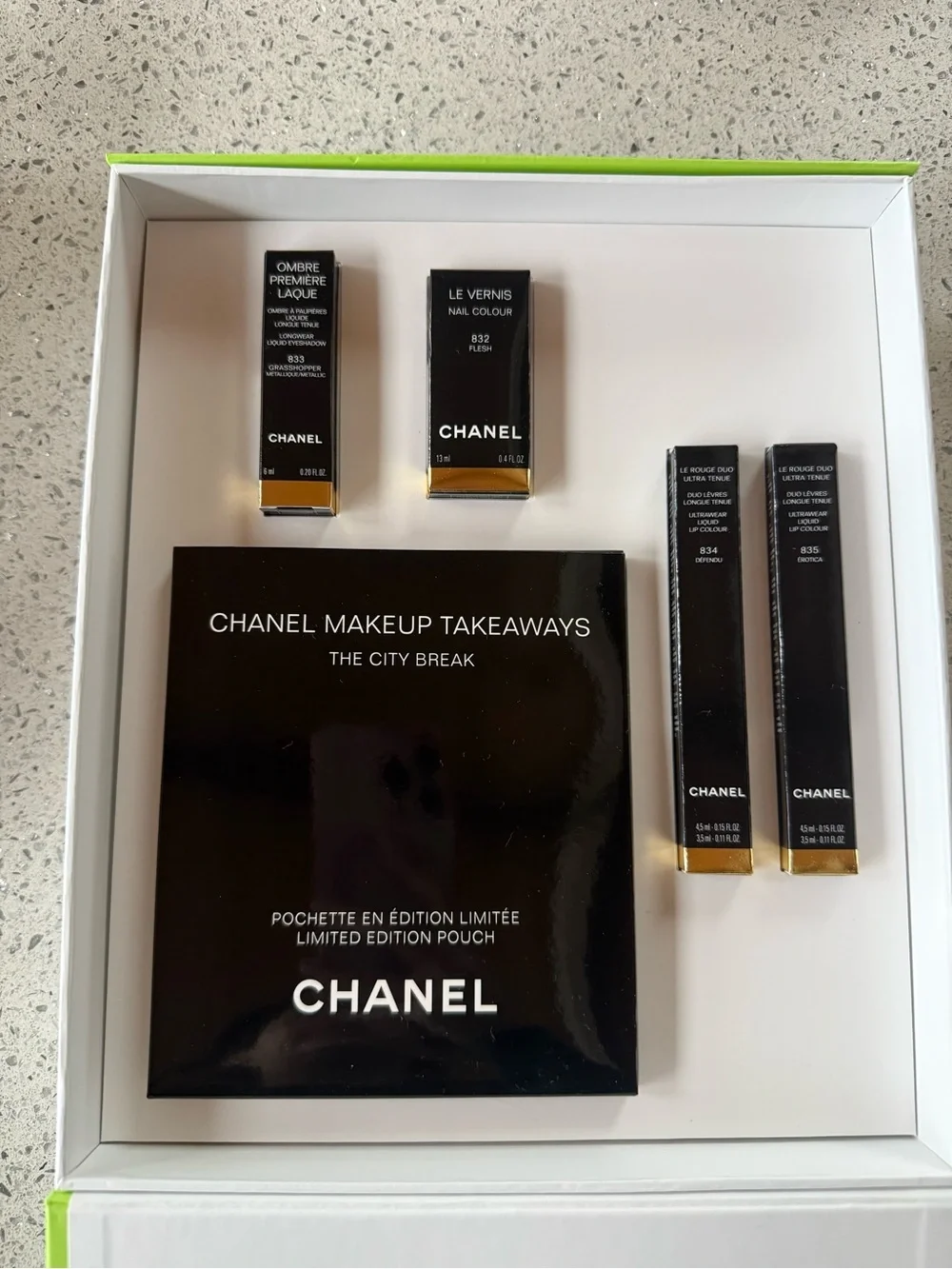 CHANEL White Lime Green Trim Mini Gift Bag